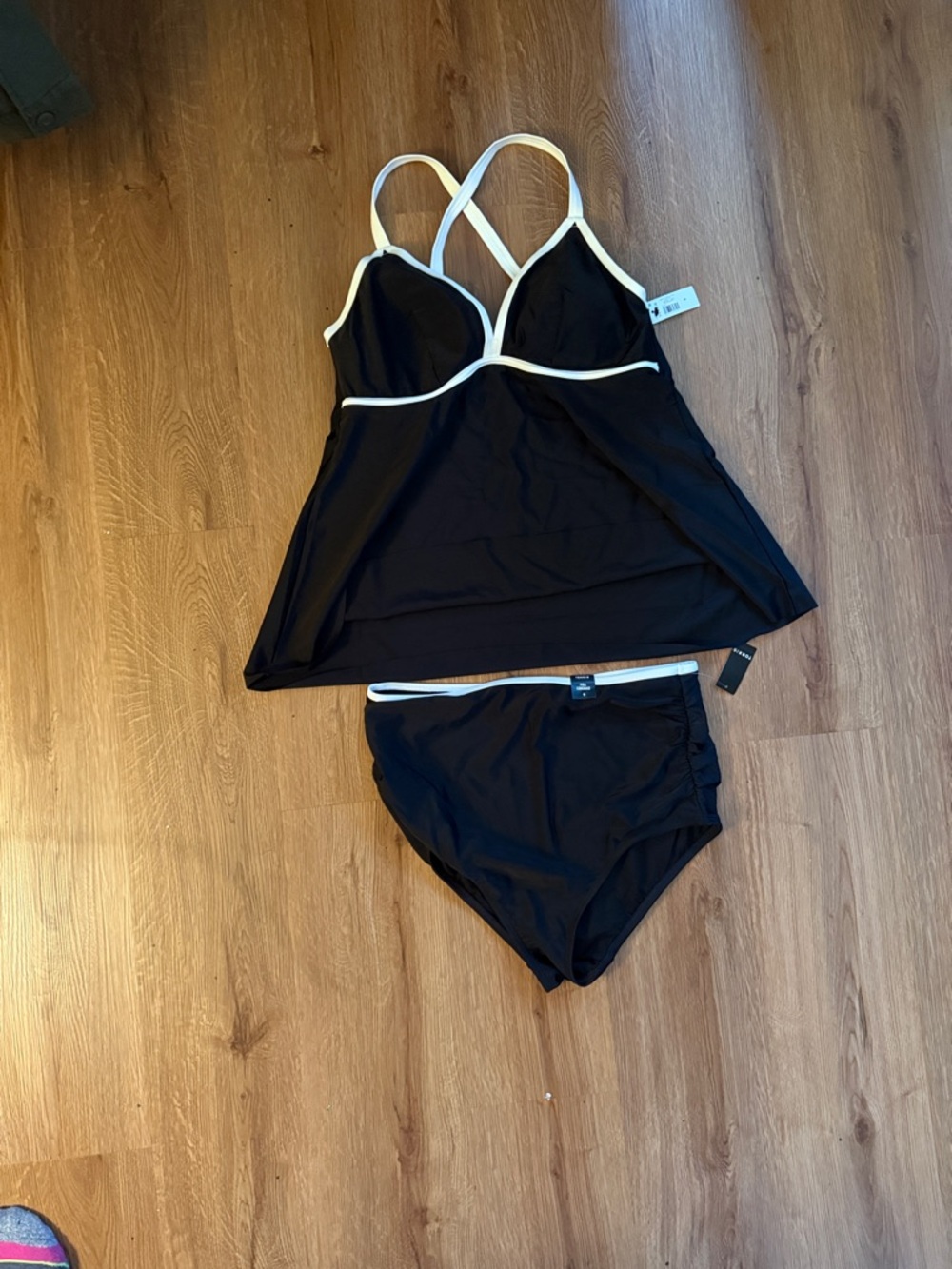 Torrid Black Swim Tankini Set with White Trim